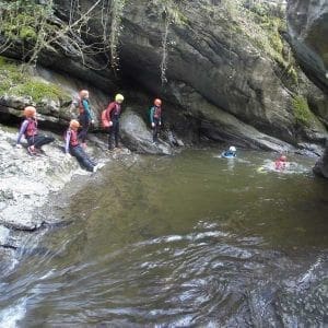 A school group enjoying a day out offsite gorge walking